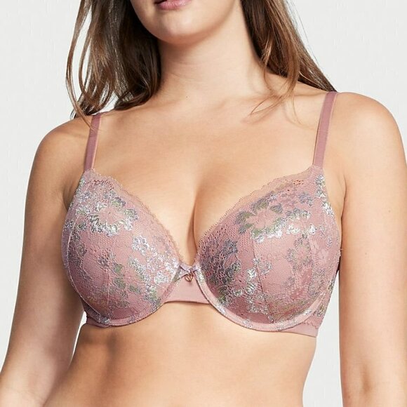 Victoria's Secret Other - VICTORIA'S SECRET mauve shimmer lace push-Up perfect shape bra size 34B
